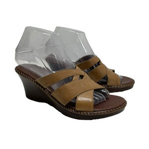 Naturalizer‎ Sandals Women Casual Slip On Wedge Strapy Slide Brown Leather 6.5